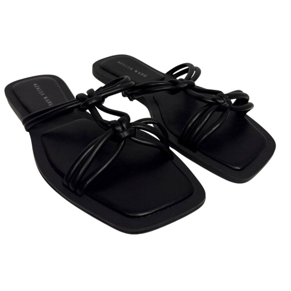 Azelea Wang Stetson Women's Sandals Black Square Toe  Twist Flat Size 6 NEW